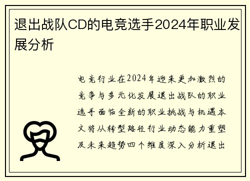 退出战队CD的电竞选手2024年职业发展分析